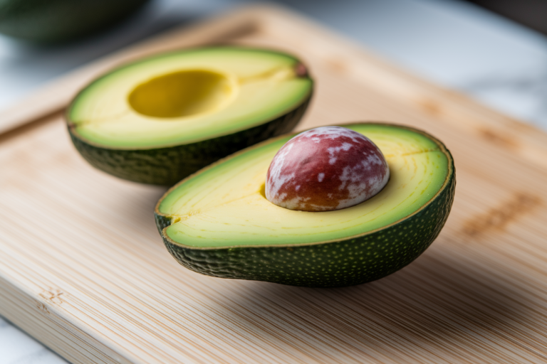 avocat-tranche-planche-bois-vert