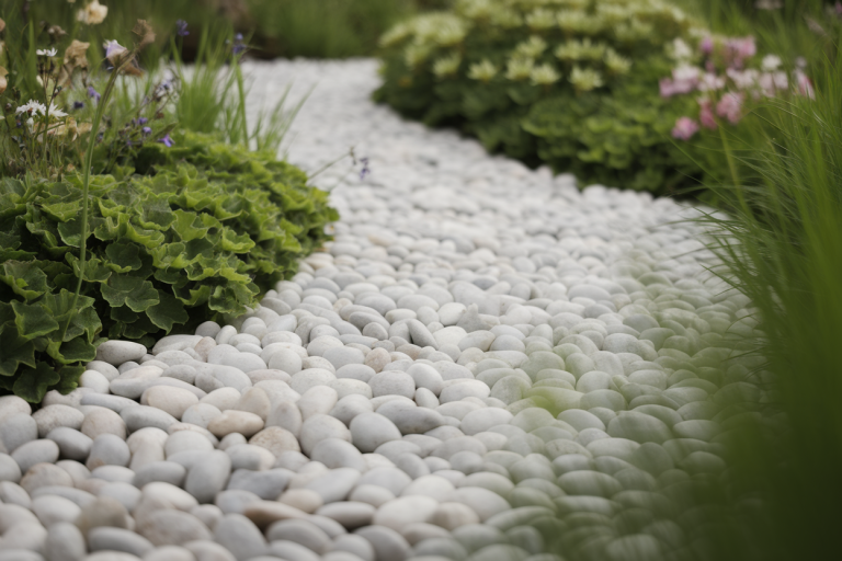 chemin-galets-blancs-verdure-flou