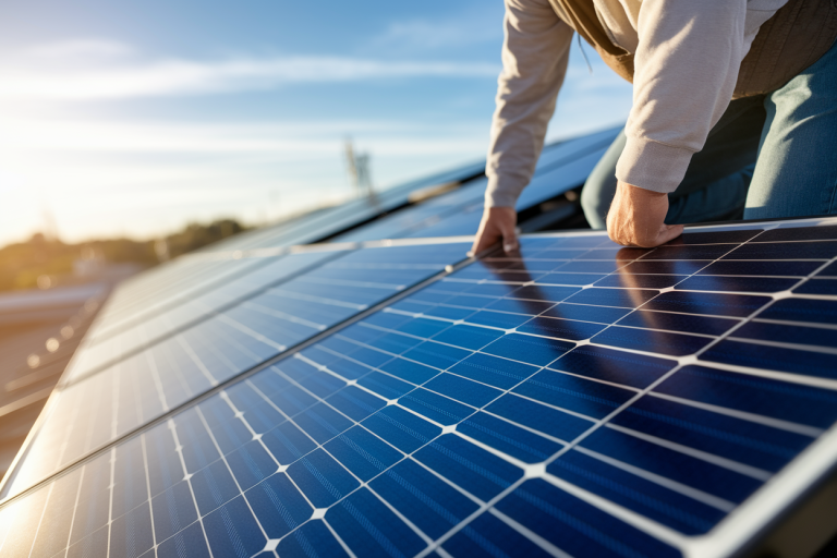 personne-dos-panneaux-solaires-toit