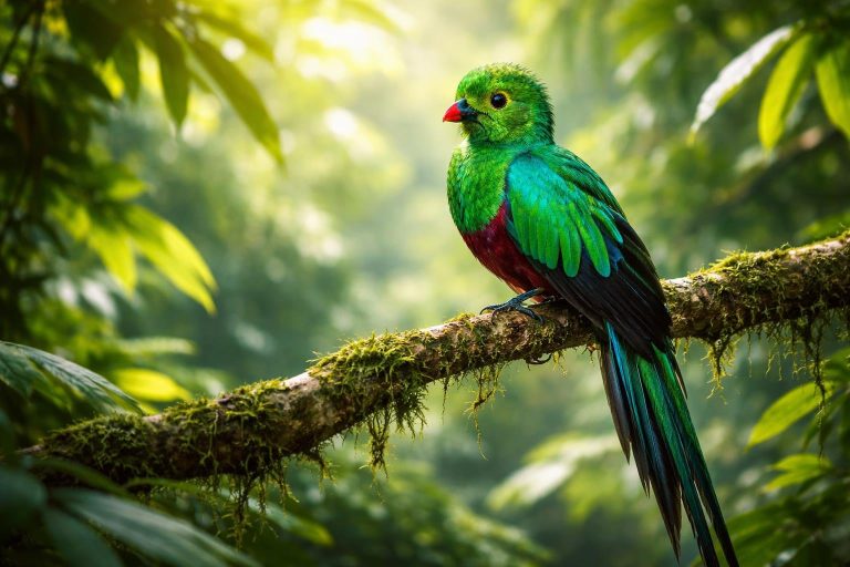 oiseau-exotique-plumes-vertes-foret