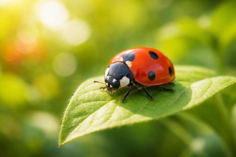 coccinelle-feuille-verte-jardin-flou