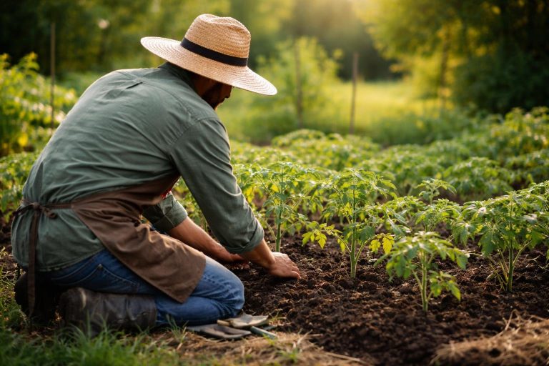 jardinier-chapeau-paille-plants-tomates