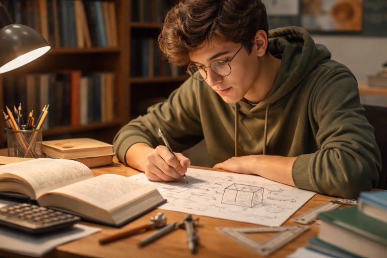 etudiant-bureau-manuels-geometrie-cube