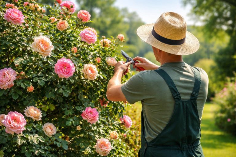jardinier-taillant-rosier-roses-fleuries